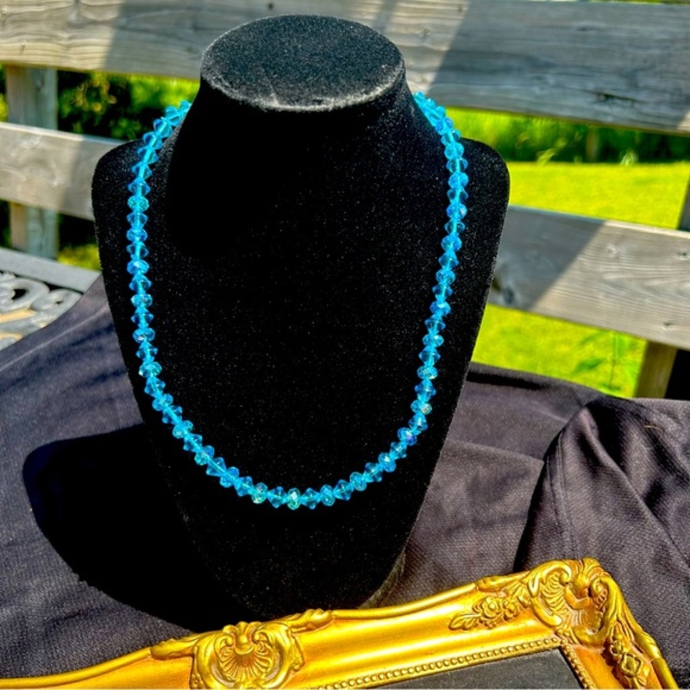 Antique Blue Depression Glass beaded Necklace